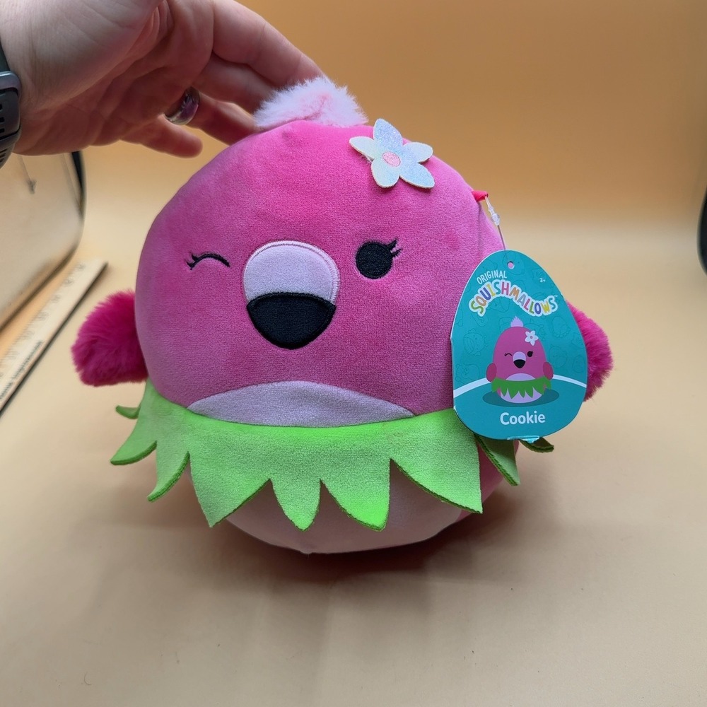 Squishmallows Cookie the Flamingo Plush Stuffed Animal Hula Skirt Pink 8 Inch